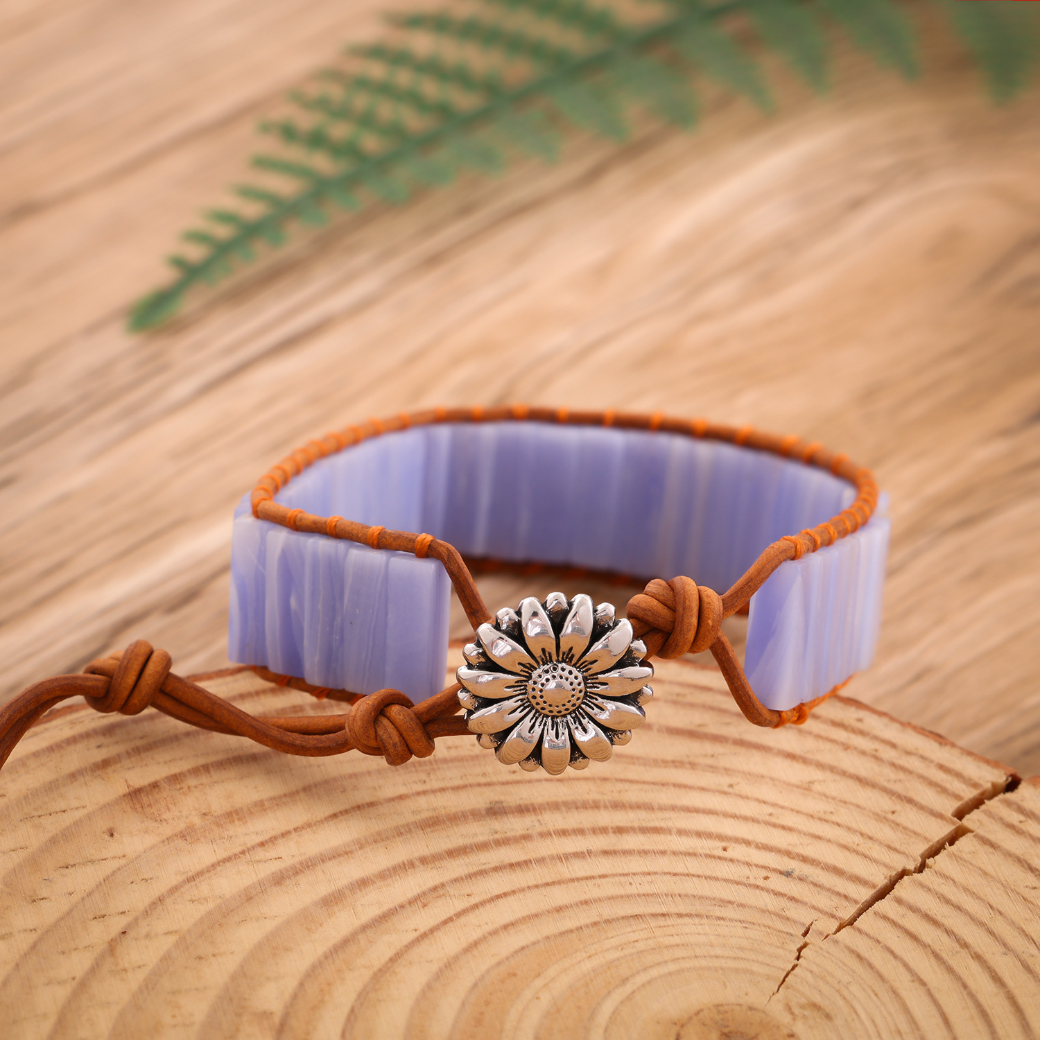 Longrui Amazon joyería transfronteriza imitación piedra natural pulsera de cuerda de cuero tejida a mano joyería de mano creativa bohemia