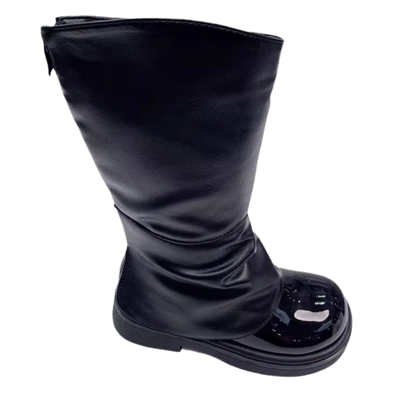 Girls' fashionable bright leather boots 2023 autumn and winter Korean style Girls' back zipper fashion pants tube boots middle and big children walking boots