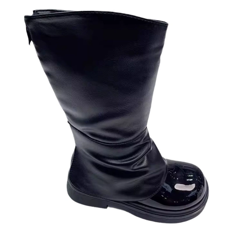 Модные Яркие кожаные длинные сапоги для девочек 2023 осенне-зимний Корейский стиль, модные брюки на молнии сзади для девочек, сапоги-трубки, Детские Прогулочные сапоги среднего и большого размера