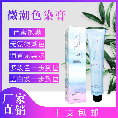 理发店专用无氨彩色染发剂植物纯蓝黑色奶茶灰棕盖白头发染膏跨境