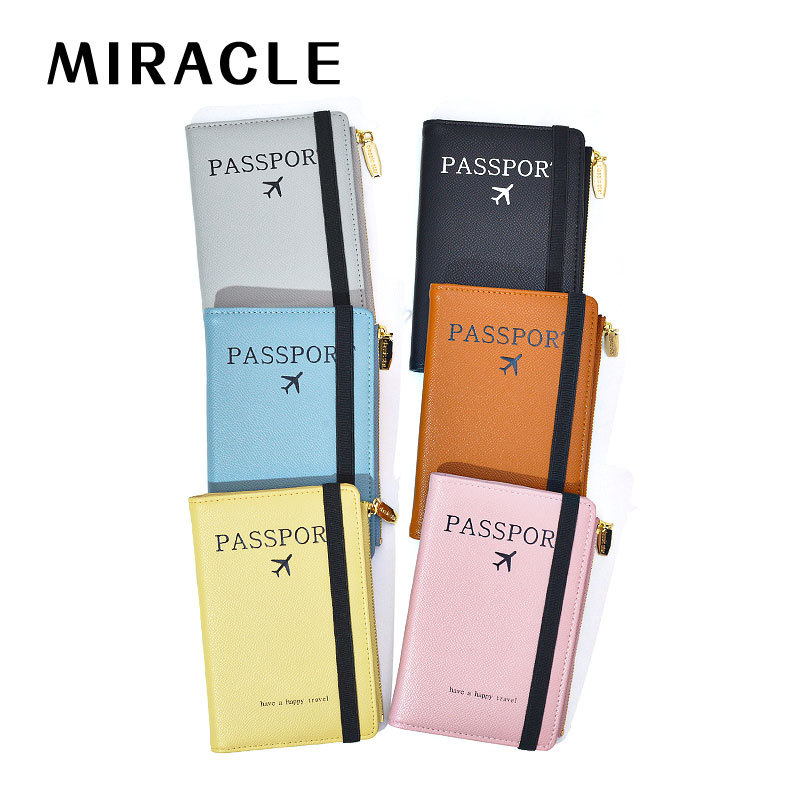 Manruike simple RFID pasaporte titular de la tarjeta de cremallera de color sólido lindo anti-magnético boleto aéreo pu cubierta protectora pasaporte titular