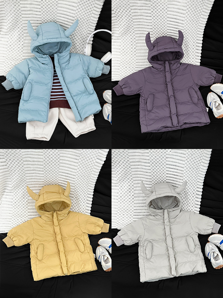 Ropa infantil para niños 2025 nuevo bebé medio largo chaqueta blanca para niños chaqueta de invierno ropa de calle frita