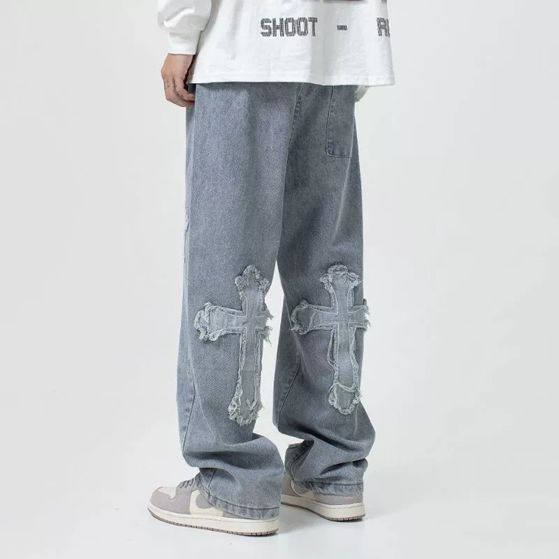 Джинсы хип-хоп стиль, брюки, американский стиль, свободные прямые посадки