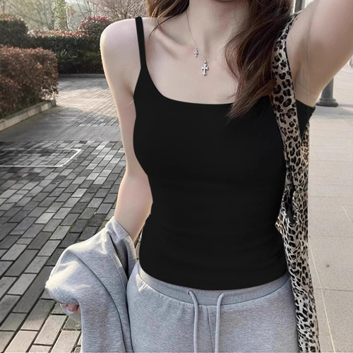 Stunning white spaghetti strap top women's summer outerwear beauty back strap with cushion slim fit plain color inner layer base top for women