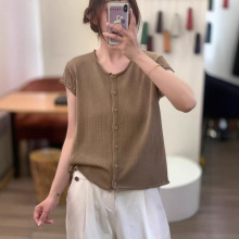 26春季新款亚麻莱赛尔宽松镂空显瘦气质时尚休闲针织衫开扣短袖女
