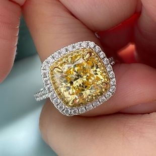 A generation of 925 silver ring micro set double ring set fat square 2.5 karat yellow diamond ring simple simulation drill