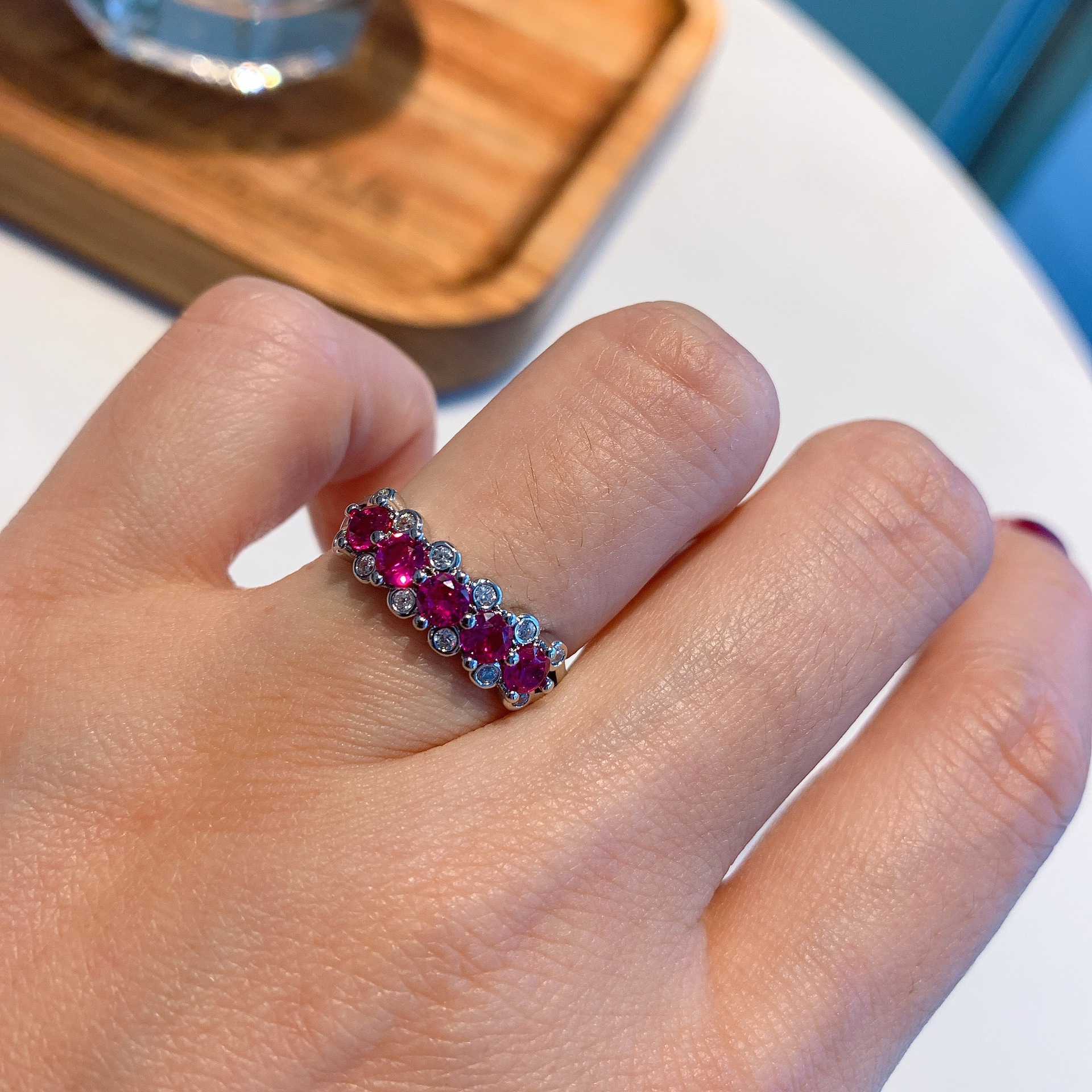 Retro Geometric Copper Inlay Artificial Gemstones Rings 1 Piece