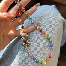 手作彩虹牛仔hellokitty萌粒手机挂链彩色串珠ccd相机钥匙扣挂饰