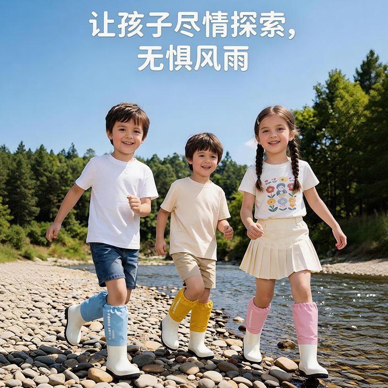 Children's waterproof rain boots, essential for outdoor adventures, non-slip, thickened, mid-calf rain boots for beachcombing and stream trekking