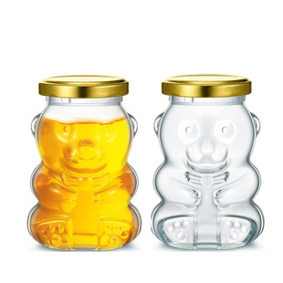 Glass bear honey jar candy packaging bottle wedding party gift sealed honey bottle jam bottle bird's nest bottle