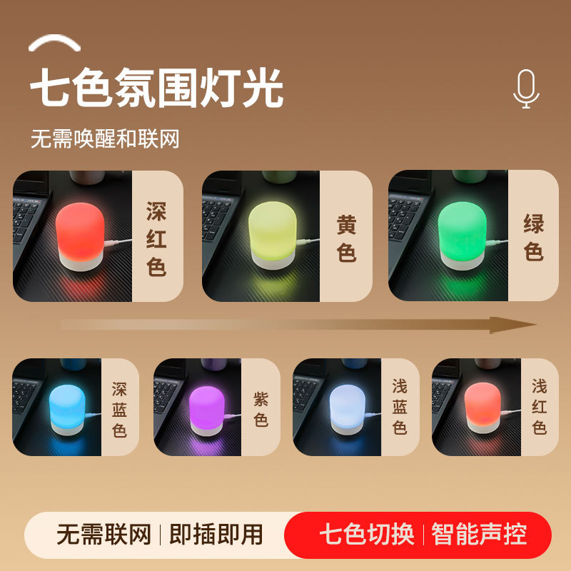 Silicone Colorful Voice Control Wireless Night Light with Sound Sensor for Bedroom Bedside Home Atmosphere Lamp