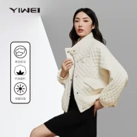 YIWEI Heavy Industries Ring стеганое хлопчатобумажное пальто женское 2024 зимой новый сплошной цвет короткий стоячий воротник легкое пальто