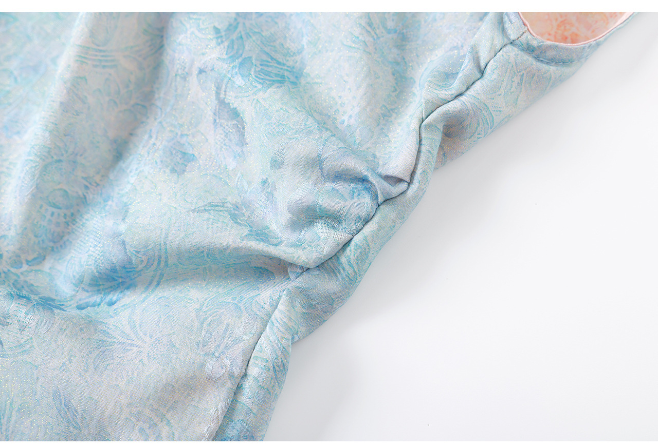 Áo vest không tay nữ kiểu Trung Quốc mới, chất lụa Jacquard nhuộm chìm, tà áo chéo, mặc mùa hè — màu xanh nhạt chi tiết 36