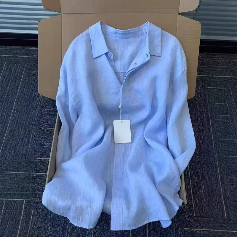 French-Style Niche Chic and Unique French-Style Mature Style Blue Collared Long-Sleeved Shirt for Women French-Style Niche Chic and Unique French-Style Mature Style Blue Collared Long-Sleeved Shirt for Women