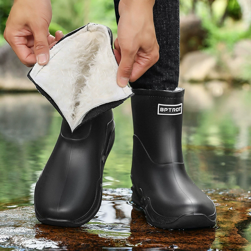 Вельстерная бархатная дождевая обувь мужская короткая рыболовная кухня на открытом воздухе рабочая банда дождевая сапоги мойка обуви трансграничная рыбалка резиновая обувь