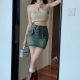 Vintage distressed high waist Denim shorts women's spring 2025 new design wide leg hole slim skirt