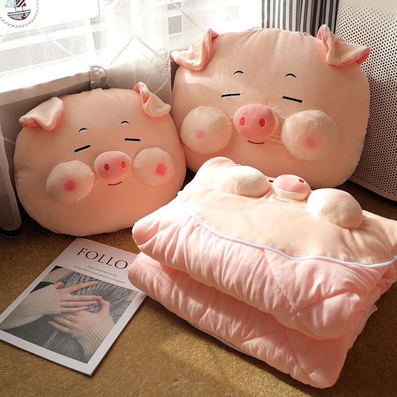 Cute cerdo almohada colcha almohada de doble propósito almohada de oficina siesta almohada aire acondicionado manta 2 en 1 vehículo grueso