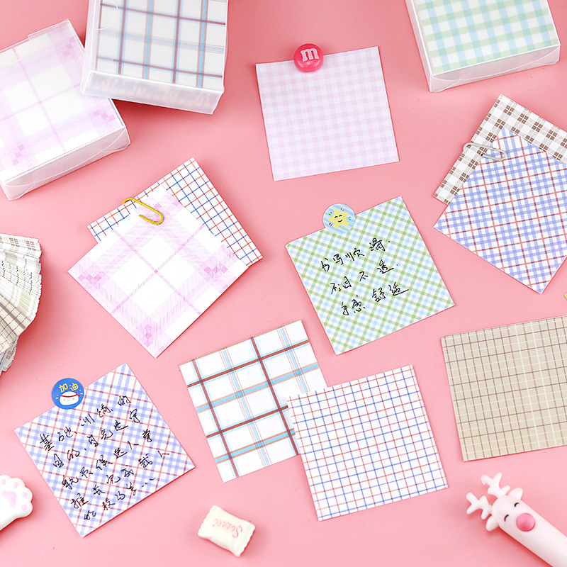 ins plaid sticky note non-sticky student boxed note paper texture hand account material base 200 pieces of diy origami