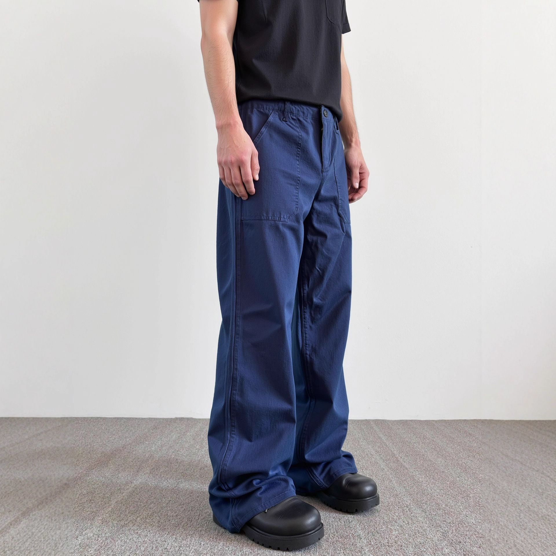 KZD男装|cleanfit版型通勤直筒阔腿牛仔裤蓝色vintage法工裤