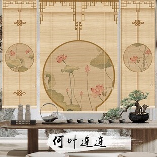 新中式禅意玄关隔断卷帘中日式印花竹帘屏风茶道茶室门帘遮阳窗帘-阿里巴巴