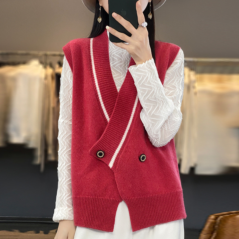 Chaleco de punto chaleco para mujeres primavera y otoño 2023 nuevo cuello en V suelta suéter perezoso moda apilado superior para mujeres desgaste exterior image 4