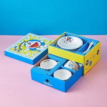 哆啦A夢兒童餐具套裝藍胖子可愛卡通碗陶瓷官方授權組合禮品盒裝