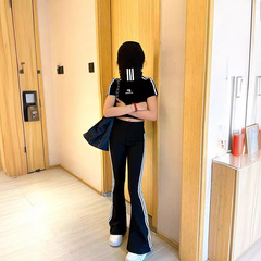 女童裝時髦套裝洋氣2024新款女大童夏季網紅炸街兒童運動短袖套裝