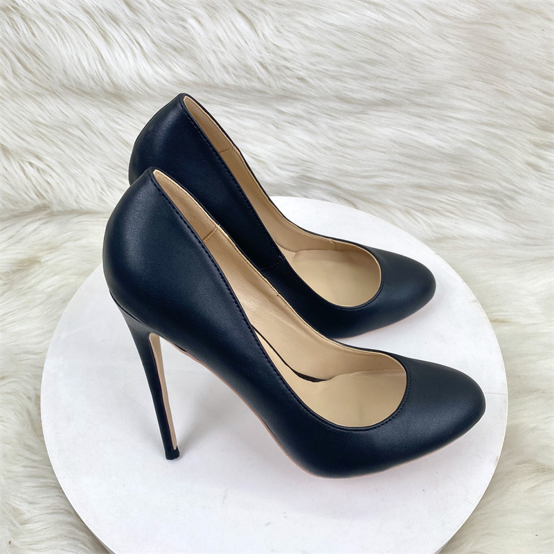 Cross-border foreign trade wholesale Europe and the United States new black matte sheep grain round toe high heels 12CM shallow women's shoes shoes Cross-border foreign trade wholesale Europe and the United States new black matte sheep grain round toe high heels 12CM shallow women's shoes shoes