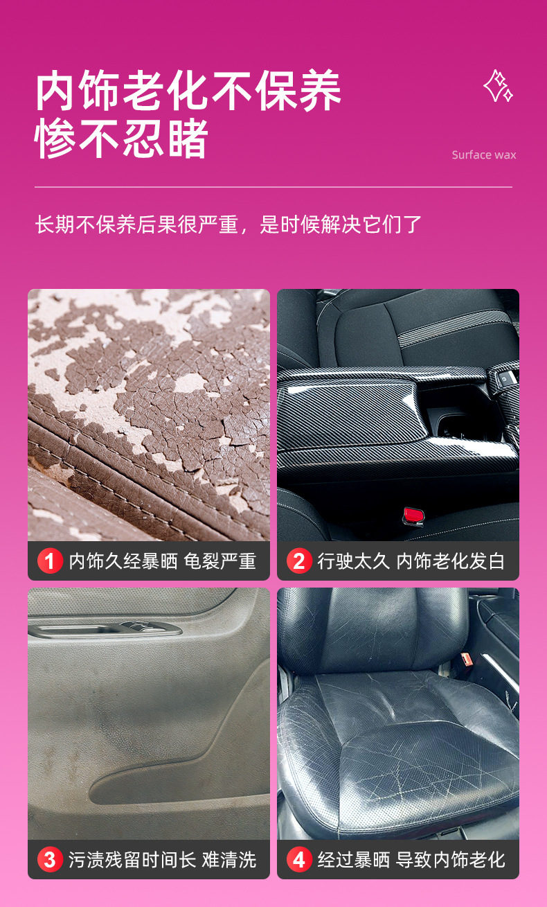 Yiaishan Car Dashboard Wax Interior Dashboard Polish Care Agent Leather Maintenance Plastic Refurbishment Stain Remover Cleaning Agent