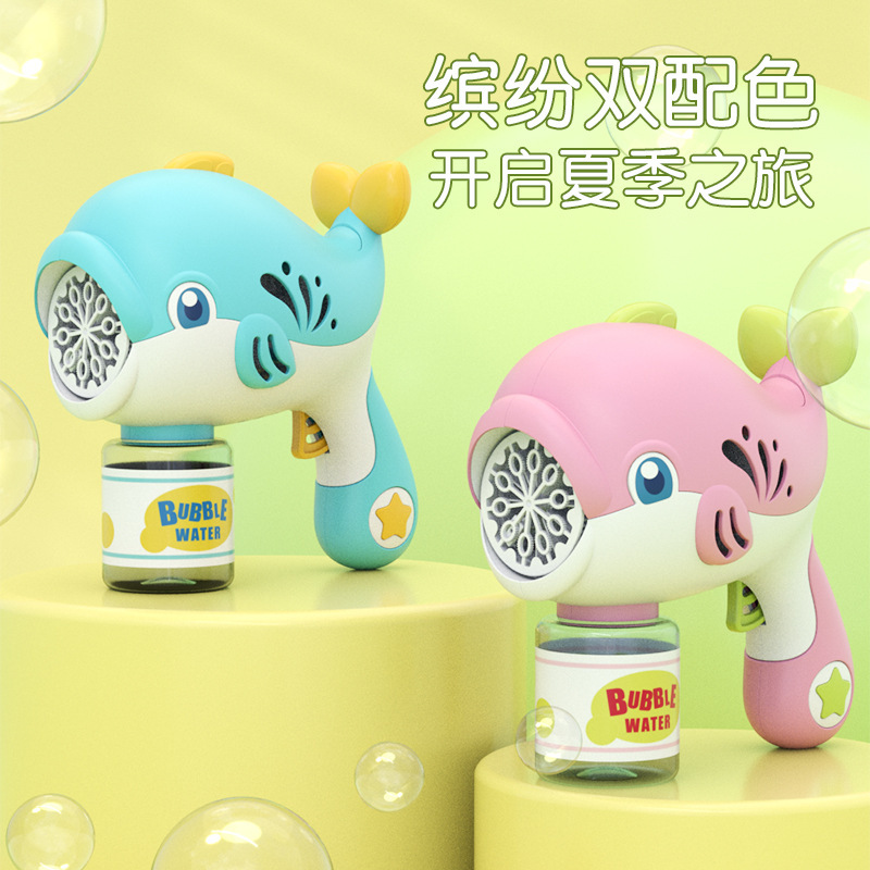 Pistola de burbujas eléctrica automática en forma de delfín, juguete para niños al aire libre