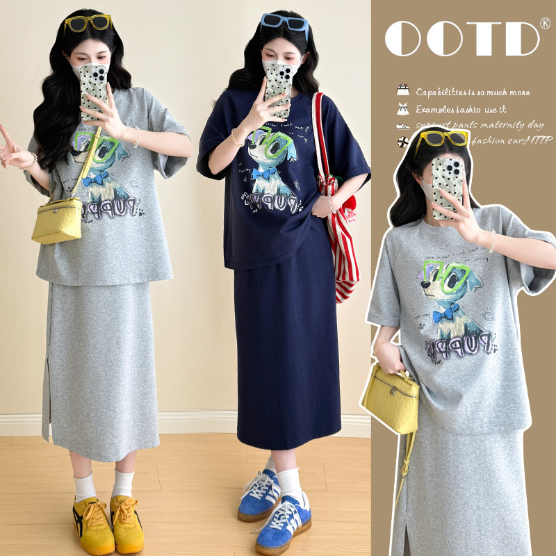 Real Shot of Stylish Maternity Summer Outfit 2026 New Style, Cool Cotton Belly-Supporting Skirt Set