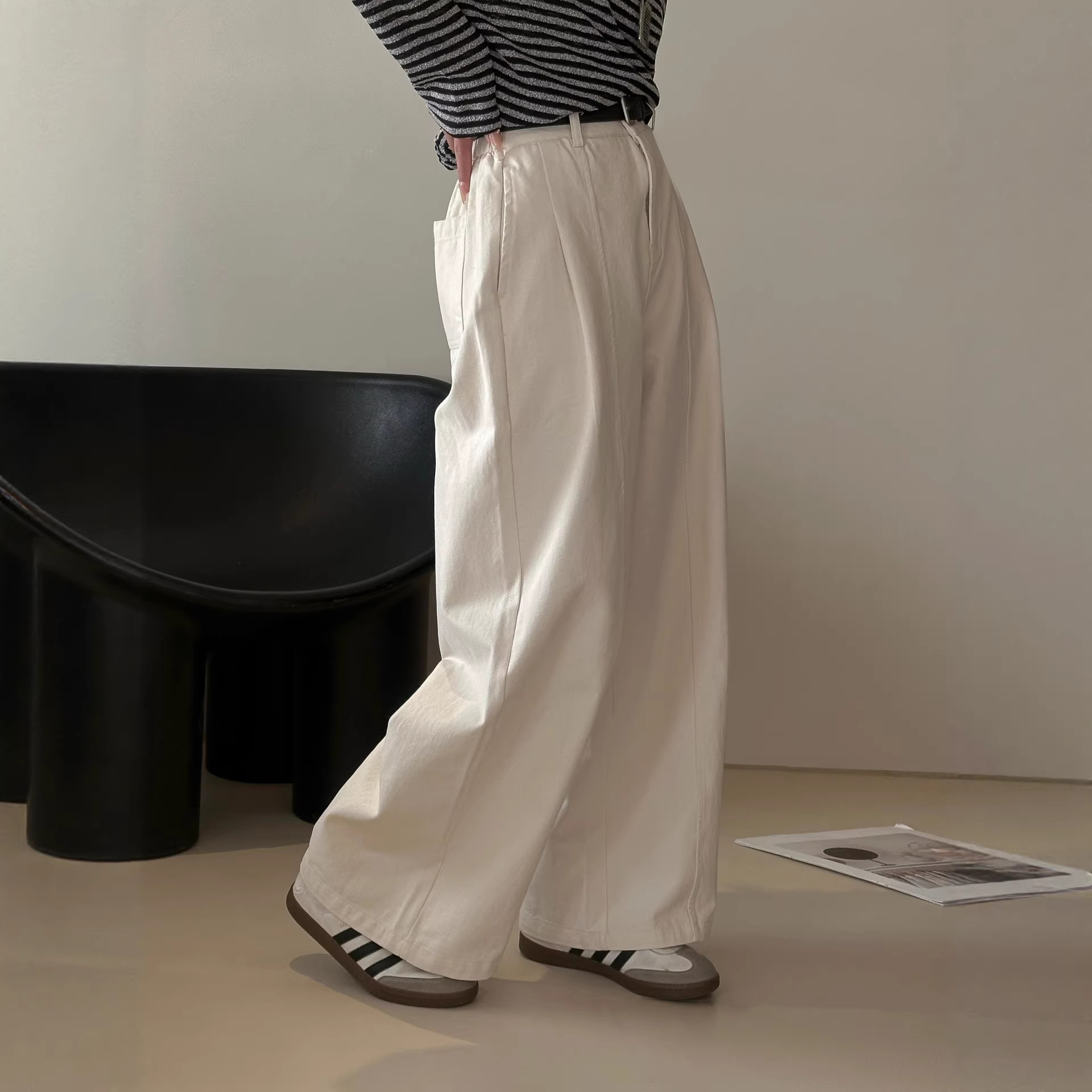Highly Recommended! Korean-Style Simple and Comfortable Beige Cotton Pants for Women, 2026 Early Spring New Straight-Leg Pants