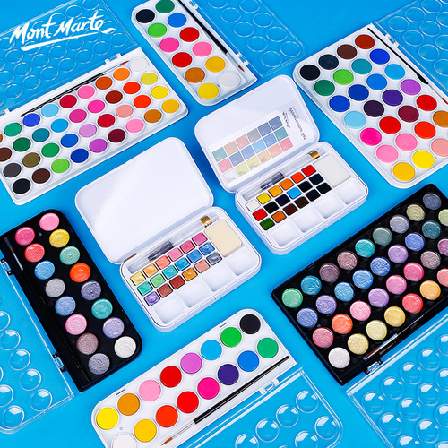 Montmartre watercolor paint set 12-color paint beginner fountain pen cross-border watercolor solid powder pigment