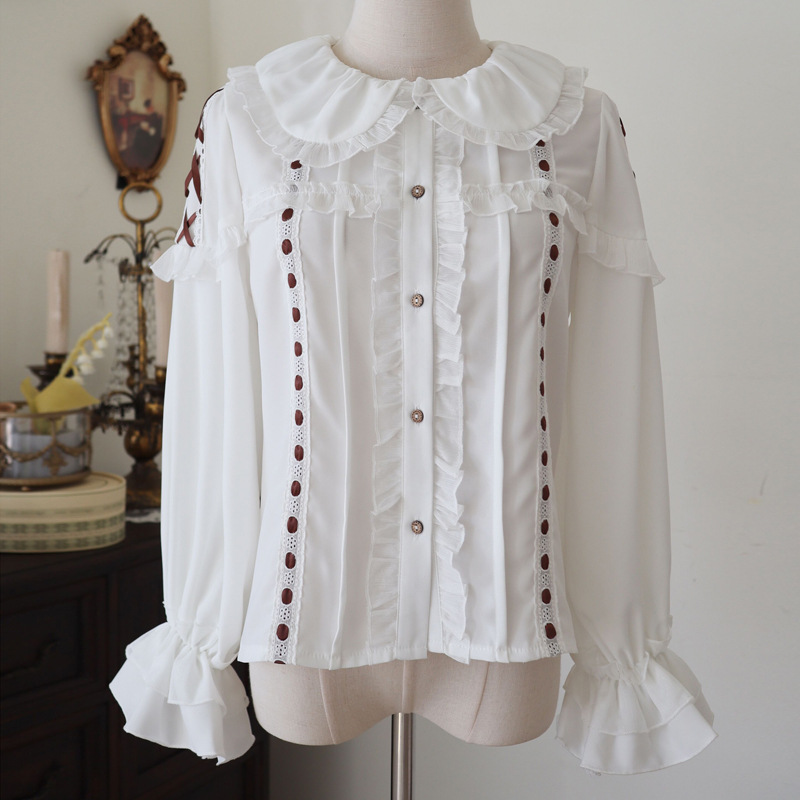 Eiekomi original Lolita interior primavera y otoño de manga larga muñeca collar cinta encaje lindo Lolita camisa