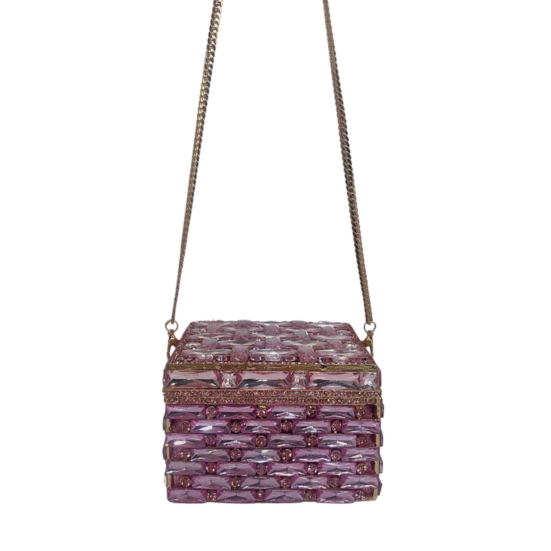 Túi clutch nữ đính kim cương dáng hộp vuông nhỏ dự tiệc — Nền vàng kim cương trắng, Vàng AB, Bạc AB, Màu bạc chi tiết 20