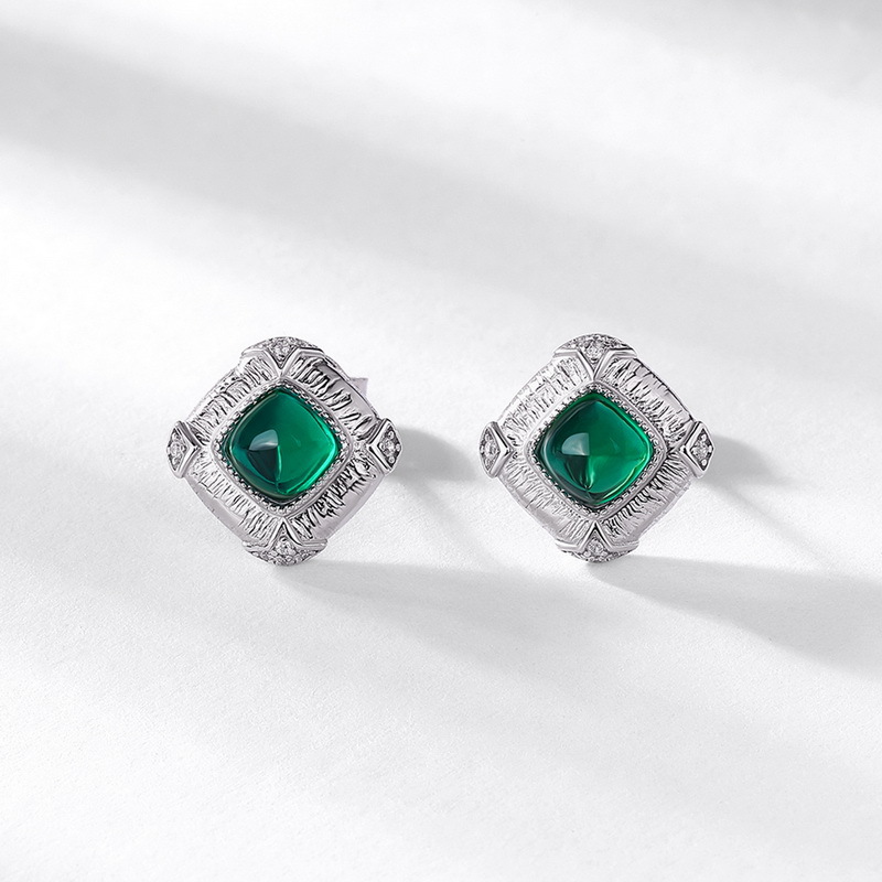 1 Pair Elegant Retro Lady Quadrilateral Polishing Inlay Lab-grown Gemstone Sterling Silver Lab-grown Gemstone Ear Studs display picture 1