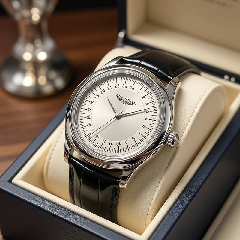 Reloj de cuarzo con correa de cuero y caja de aleación para hombre, impermeable