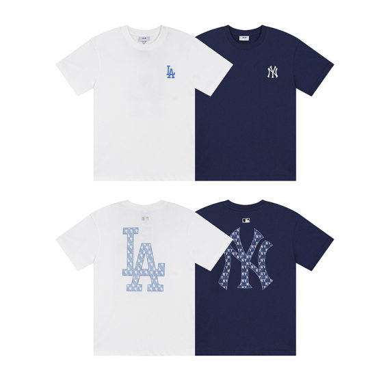 Trendy Brand MLB Short-sleeved 2024 Spring and Summer New Old Flower Series NY Embroidered Casual All-match Men and Women Couple T-shirt