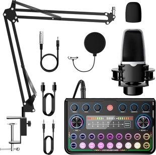 Cross-Border English Version P99 Live Streaming Sound Card, Complete Set, Compatible with All Major Platforms for Mobile Phones and Computers, Compatible with Headphones