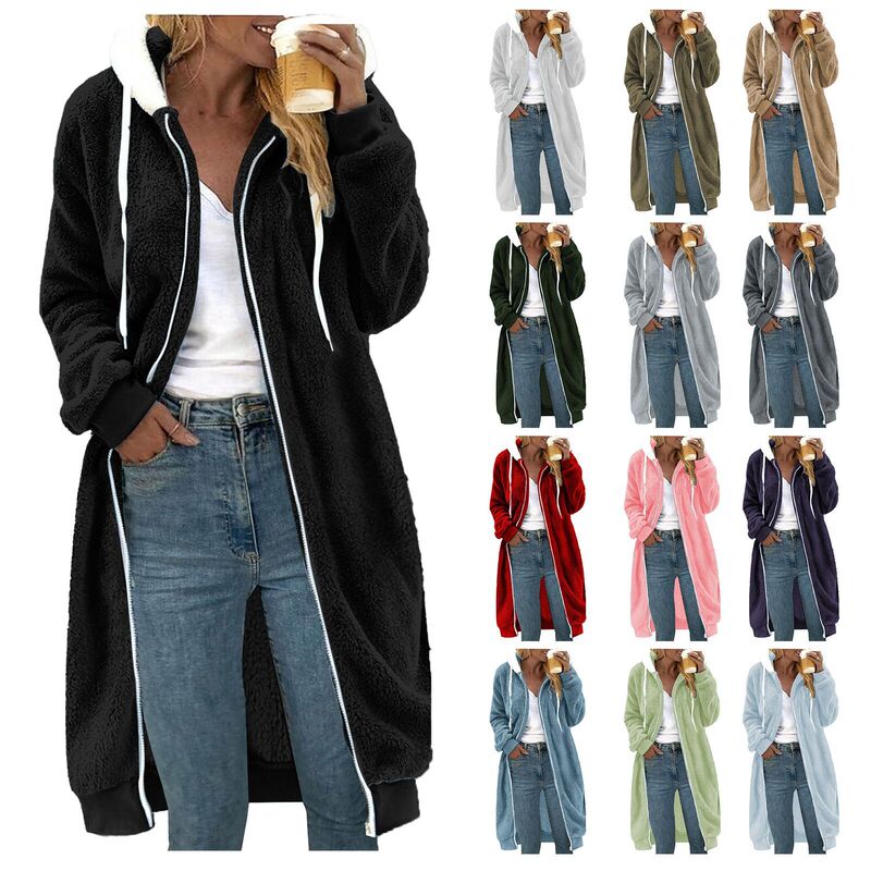 2023 new cross-border European and American women's autumn and winter thick long double-sided plush fur hooded coat coat