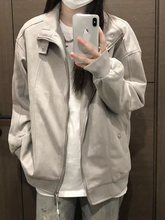 美式复古麂皮绒立领棒球服外套女春季新款设计感潮牌情侣夹克上衣