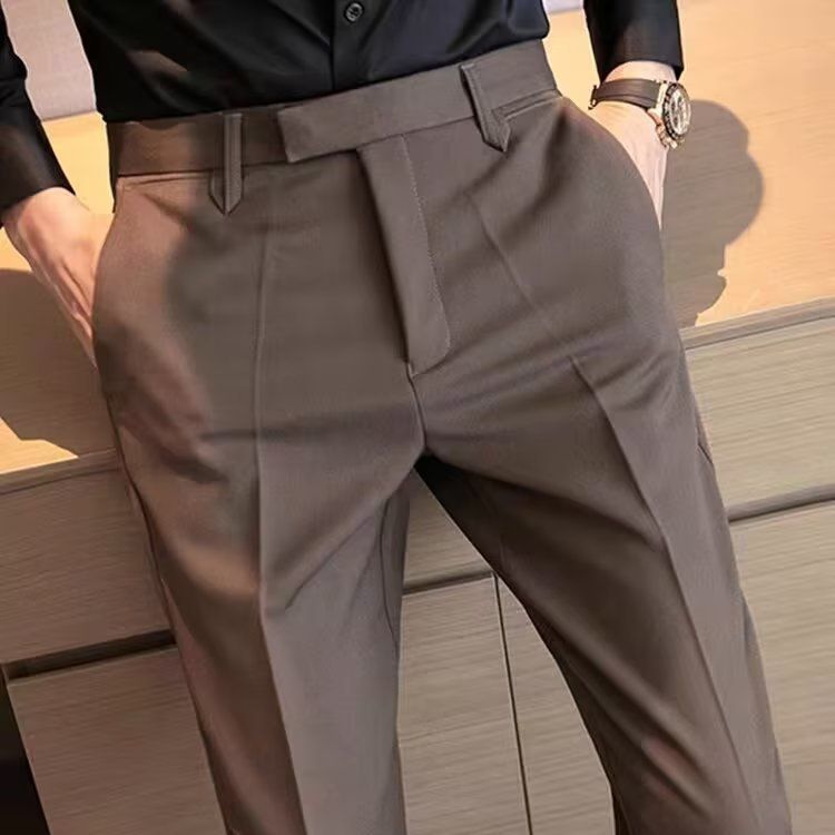 British Yapi Men's Suit Pants, Coffee Color, High end Feeling, Pi Shuai, Formal Business Suit Pants, Autumn Feet Drop Feeling Pants_voghion.com