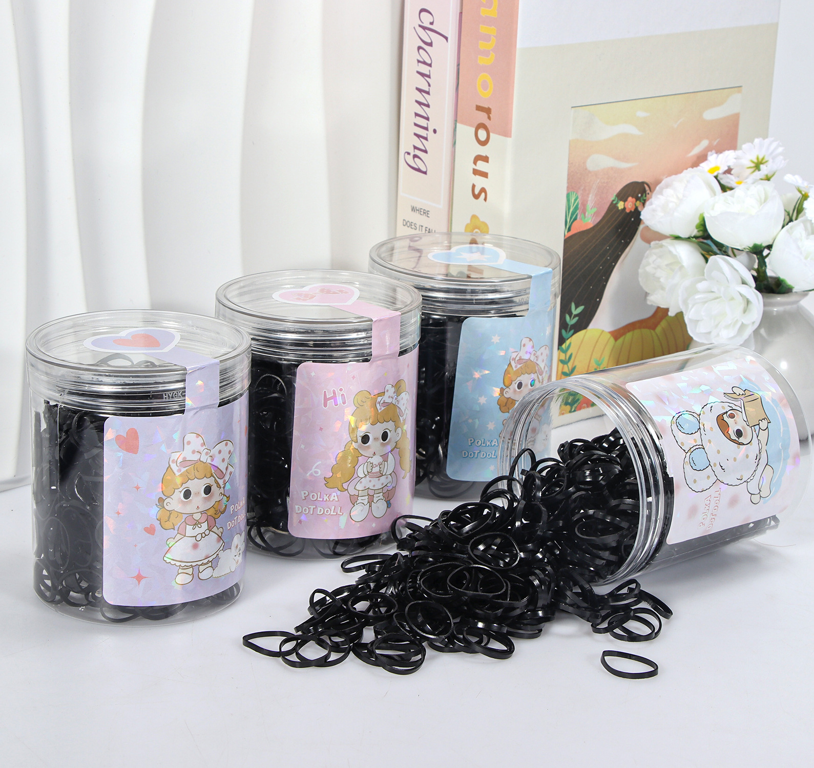 Banda de goma negra para niños, alto valor elástico, duradero, lazo para el cabello, no daña el cabello, anillo para el cabello de goma, accesorios para la cuerda para la cabeza, puesto