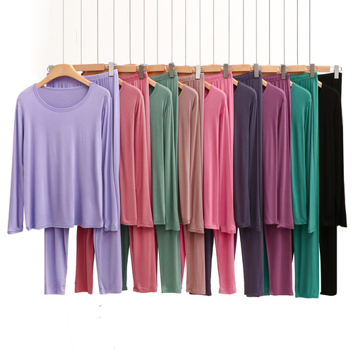 Modest Round Neck Long Sleeve Long Pants Warm Innerwear Set Autumn Winter Thin Loose Plus Size Fat MM Two Piece Set