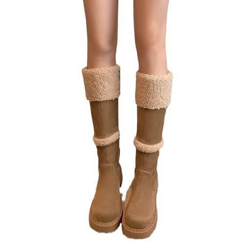 Sheep Lamb Snow Ground Length Boots Women Winter Fleece Lined Petite Heel Height Fashion Boots Warm Cotton Boot