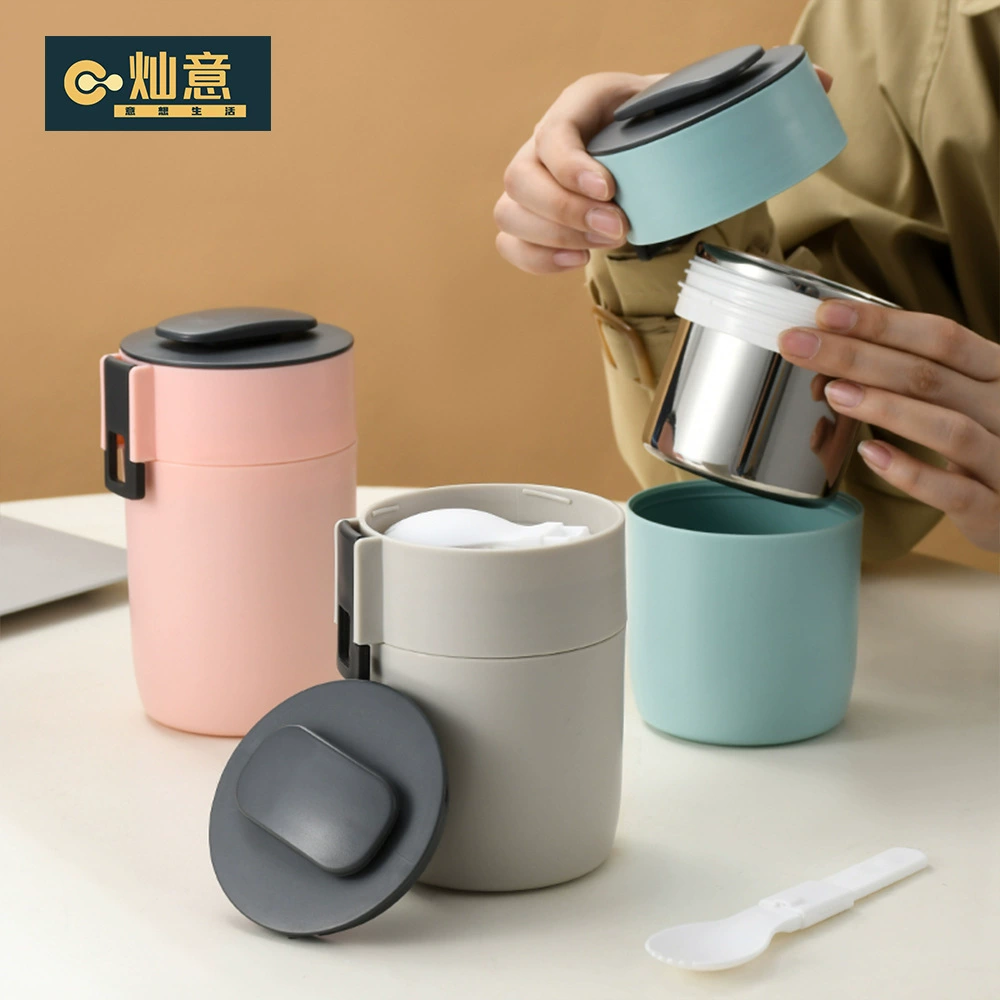 304 нержавеющая сталь Изолированная чашка для завтрака с ложкой простая чашка для супа Электромагнитная микроволновая печь отопление чашка молока оптом