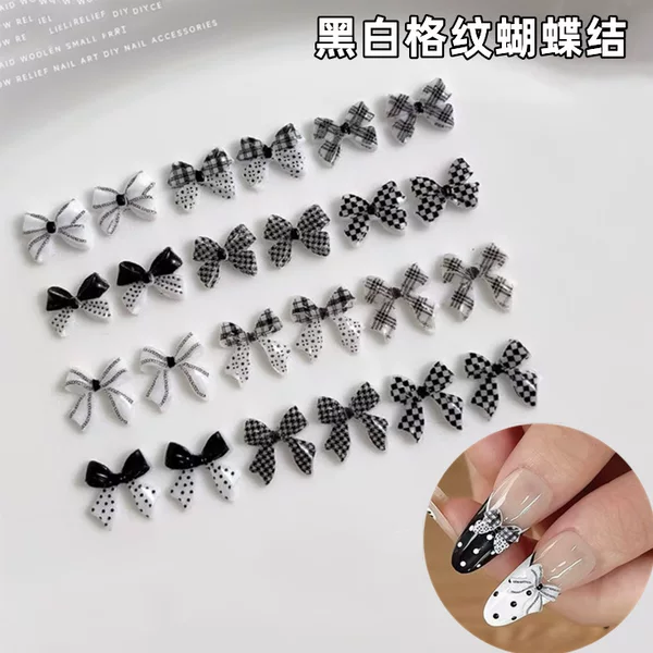 New Plaid Bow Nail Art Accessories Trendy Popular Small Chanel-Style Three-Dimensional Bow Nail Decorations