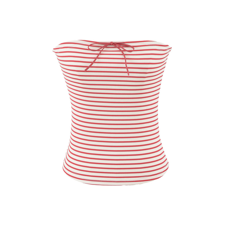 Retro Color-Blocked Striped Bow-Tie Elastic Tube Top for Women, American-Style Slim-Fit Sleeveless Base Top for Summer