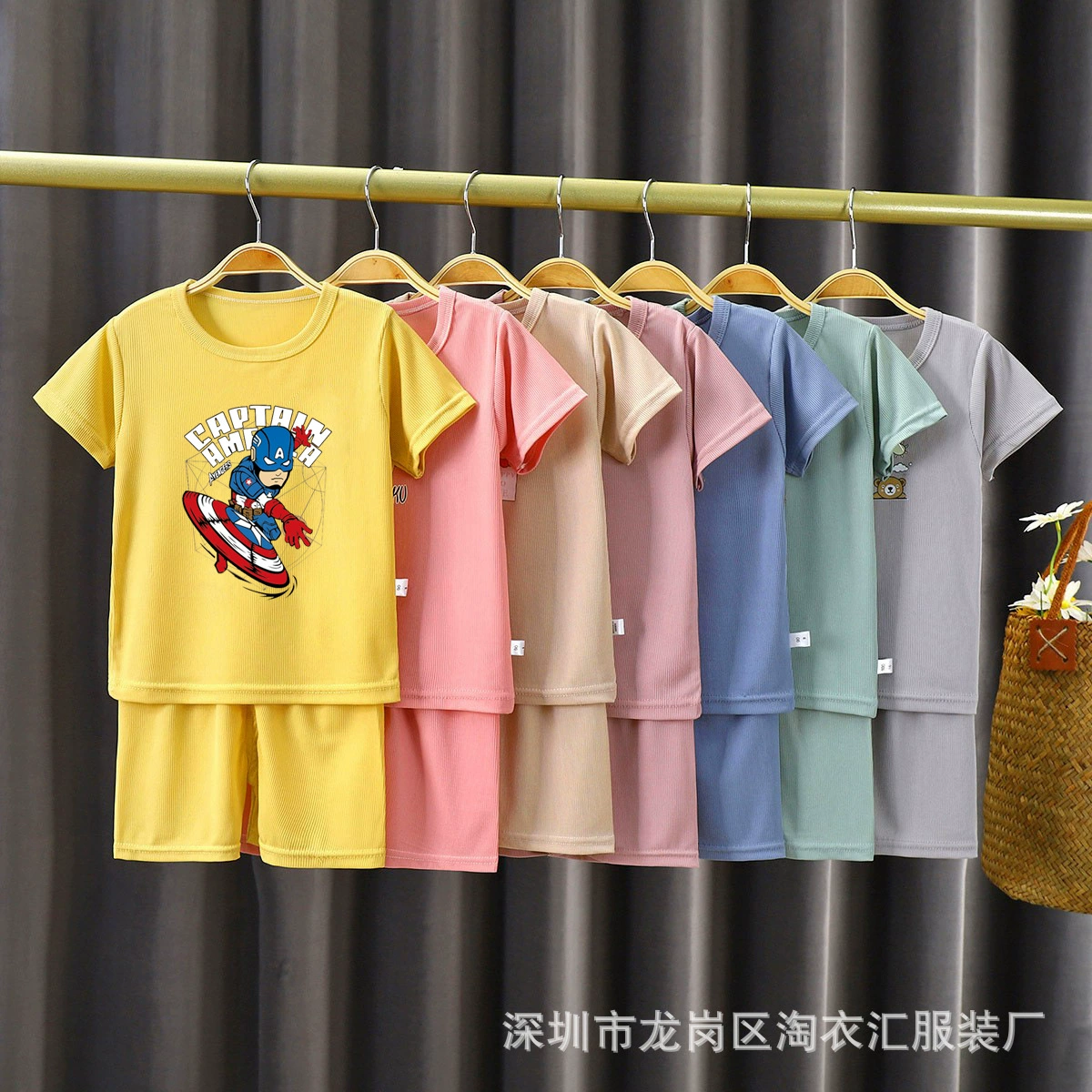 Детский комплект с короткими рукавами хлопчатобумажная детская футболка детское лето детская одежда шорты детская одежда летняя оптом