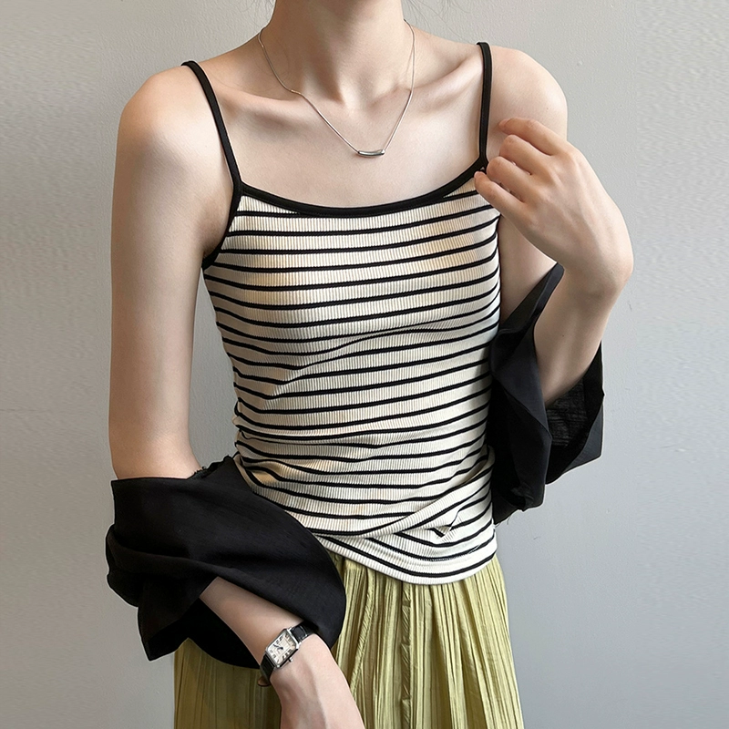 Полосатая майка для женщин, которую можно носить с рубашками, летняя верхняя одежда, красивые сексуальные топы без рукавов с открытой спиной.
